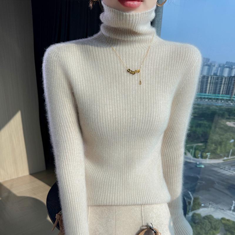Women's 100% Pure Wool Slim-Fit Mock Neck Sweater, Autumn/Winter 2025 New Style