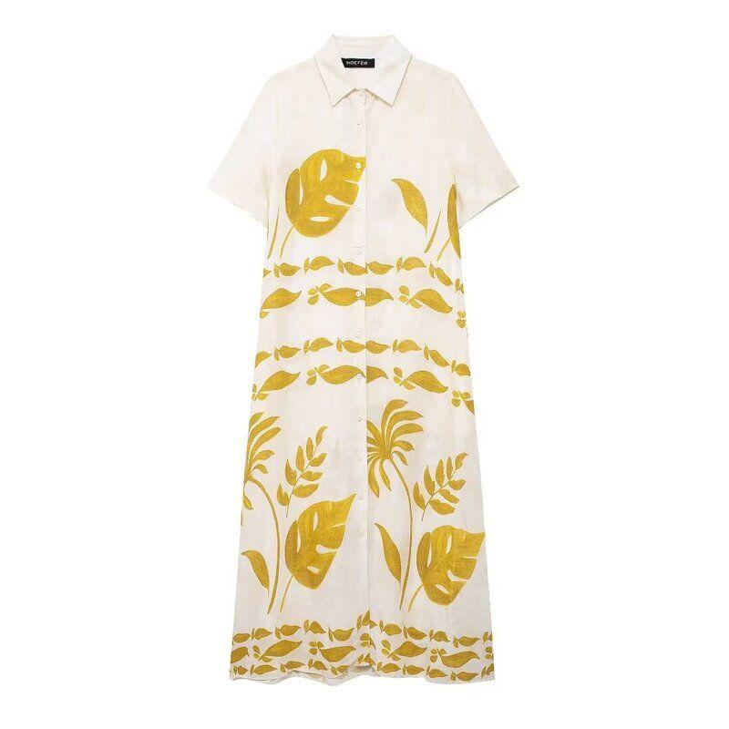 Fashion Style 2024 Summer New Arrival Women's Clothing Easiest for Match Linen Blended Mid Length Long Length Shirt Dress 3484192