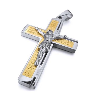 Collier pendentif en acier inoxydable, couleur argent, croix, prière des seigneurs de la Bible pour hommes
