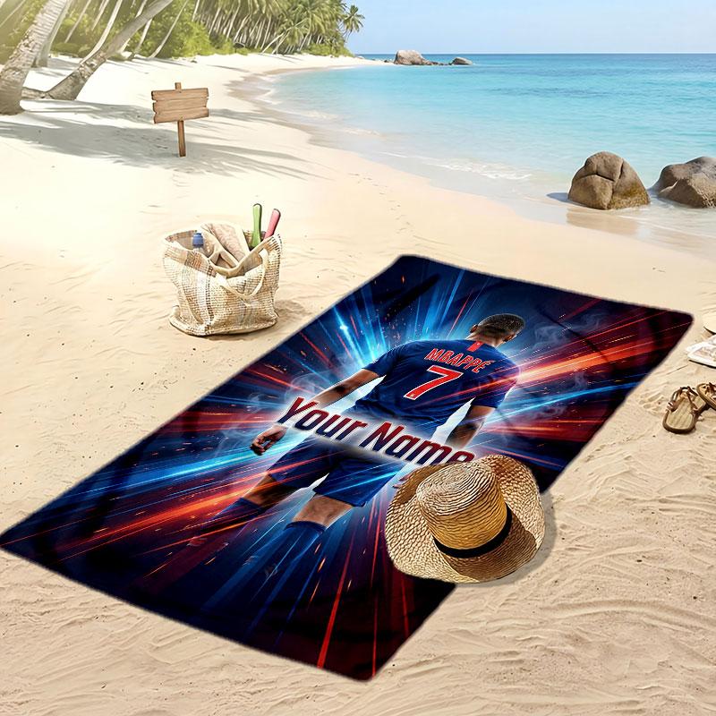 Kylian Mbappe Personalisiertes Bedrucktes Strandtuch Fußball Logo Unterstützung Benutzerdefinierter Name Text Saugfähiges Handtuch Für Sport Reisen Besonderes Geschenk
