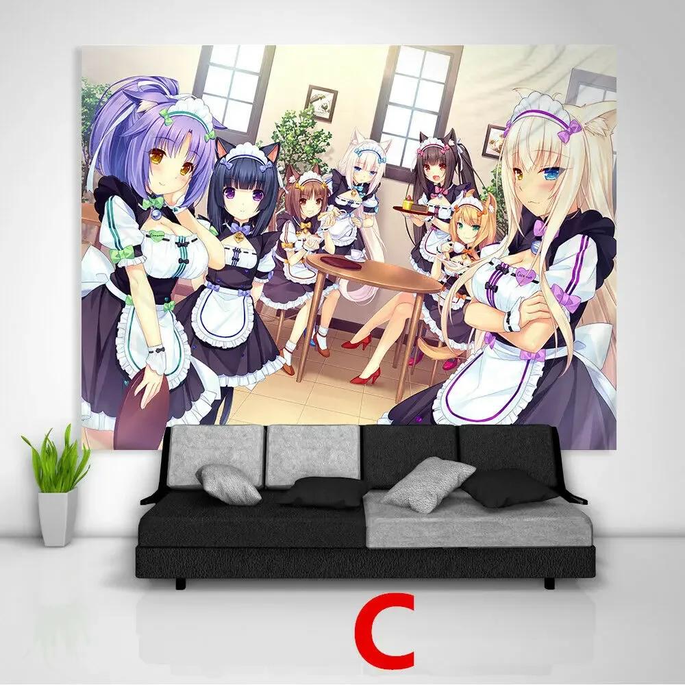 Nekopara Anime Tapestry Wall Kawaii Room Decor Art Print Poster Cute Girl Manga Aesthetic Dorm Background Cloth For Bedroom