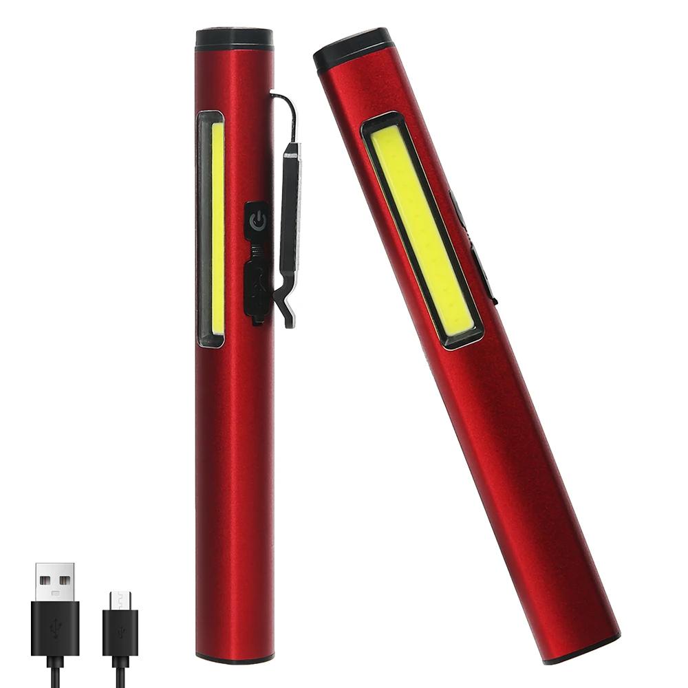 High Power COB Floodlight Flashlight Usb Rechargeable XPE Aluminum Alloy Pen Clip Work Light Built In Battery with Tail Magnet
