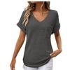 2026 Women's V-neck Summer Waffle Pocket Short Sleeve T-shirt