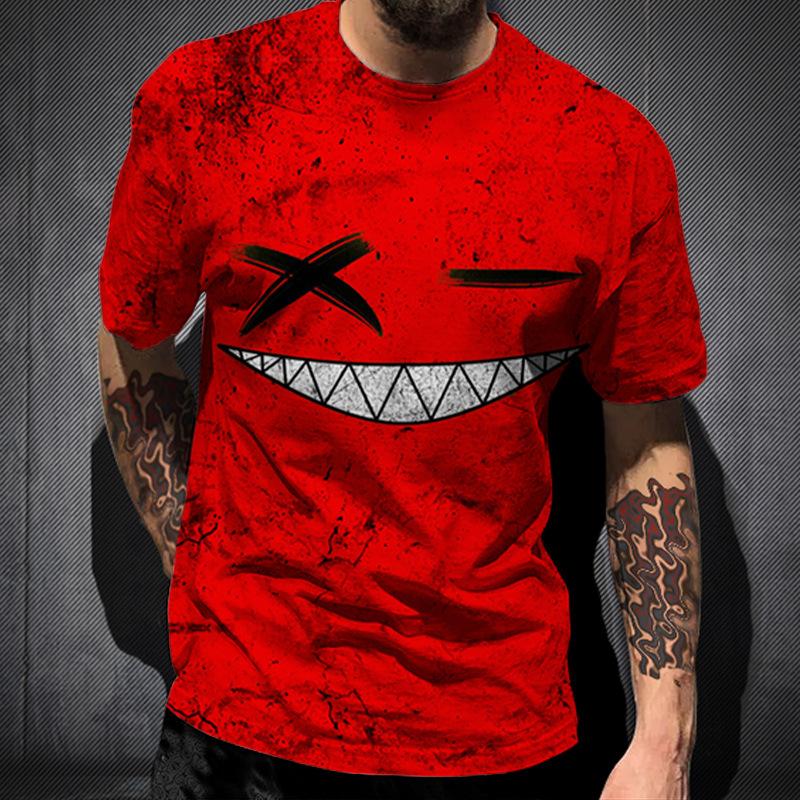 Smile Face 3D Printed Short Sleeved T-shirt Leisure Hip Hop Summer Breathable Polyester Simple Round Neck Top