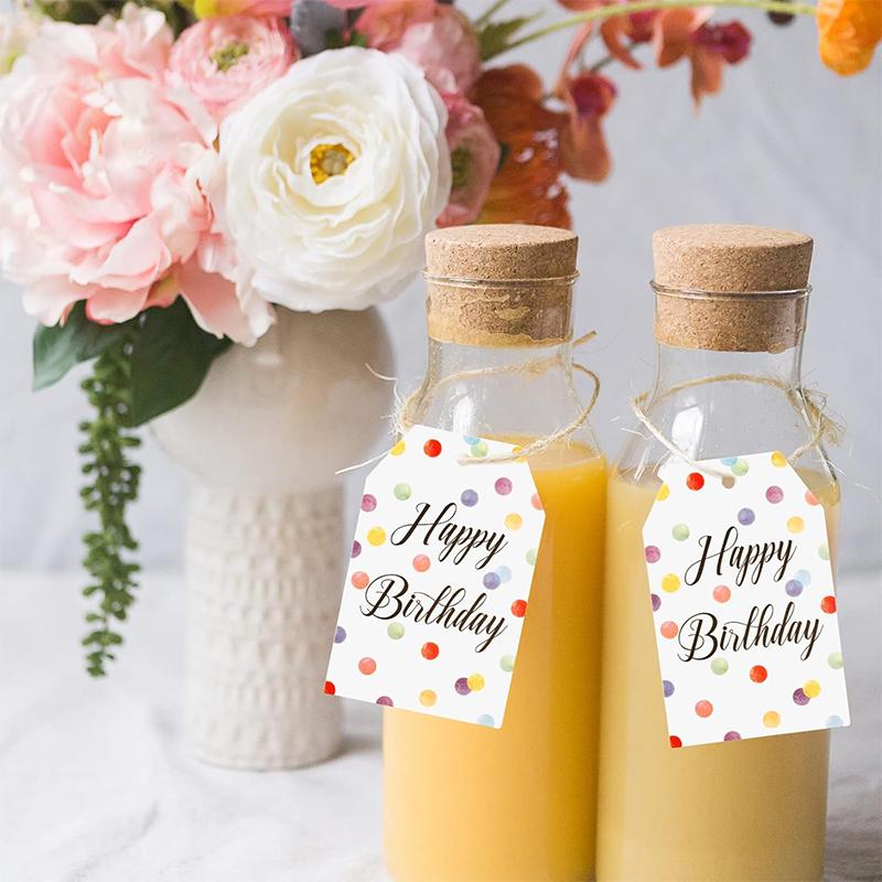 50pcs/100pcs Happy Birthday Gift Tags, Colorful Birthday Tags with String, Birthday Hangtags for Party Favor Gifts Wrapping