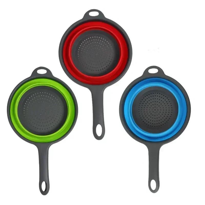 Foldable Silicone Fruit Vegetable Strainer Washing Basket with Handle Strainer Collapsible Drainer Kitchen Storage Tool Basin