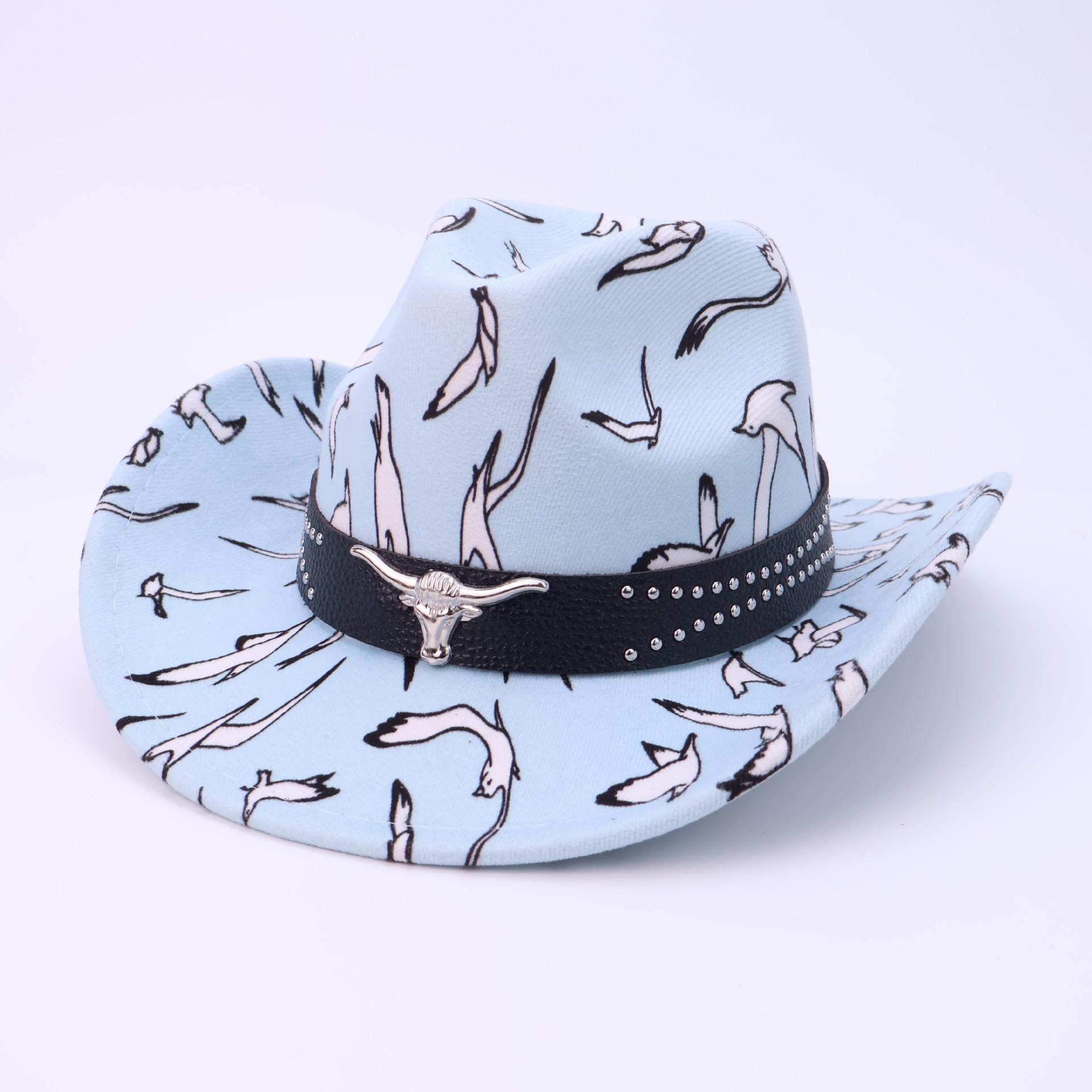 

Jazz Hat Versatile Casual Printing Graffiti Seaside Vacation Travel Sun Protection Sunshade Curled Denim Gift Hat M（56-58cm） світло-синій колір