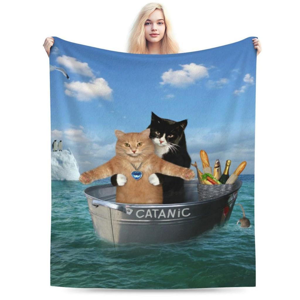 Fun Cats Digital-printed Polyester Bedroom Velvet Flannel Soft Sofa Cover Blanket Fleece Soft Sofa Cover Blankets for Beds