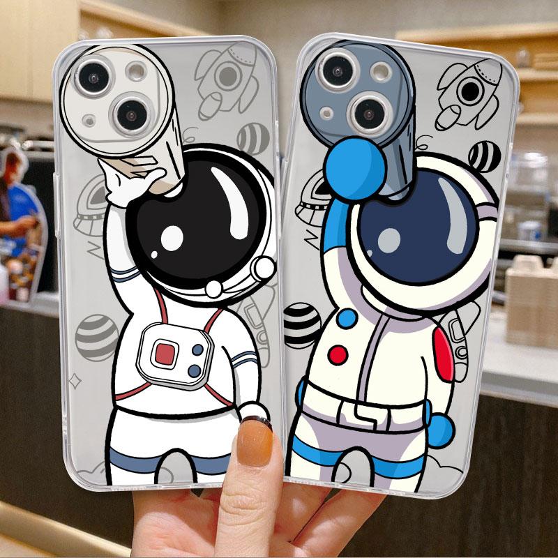 Astronaut Cute Case For iPhone 14 11 12 Pro 13 Pro Max XR XS X 6s 7 8 Plus SE 2020 13 Mini Luxury Shockproof Clear Cover