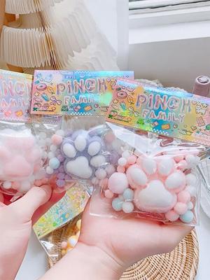 TPR Cat's Paw with Fur Stress Relief Squishy Toy Fidget Toy Mini Kawaii Plush Cat Paw Silicone Small Cat Paw Cute Pink Cat Foot