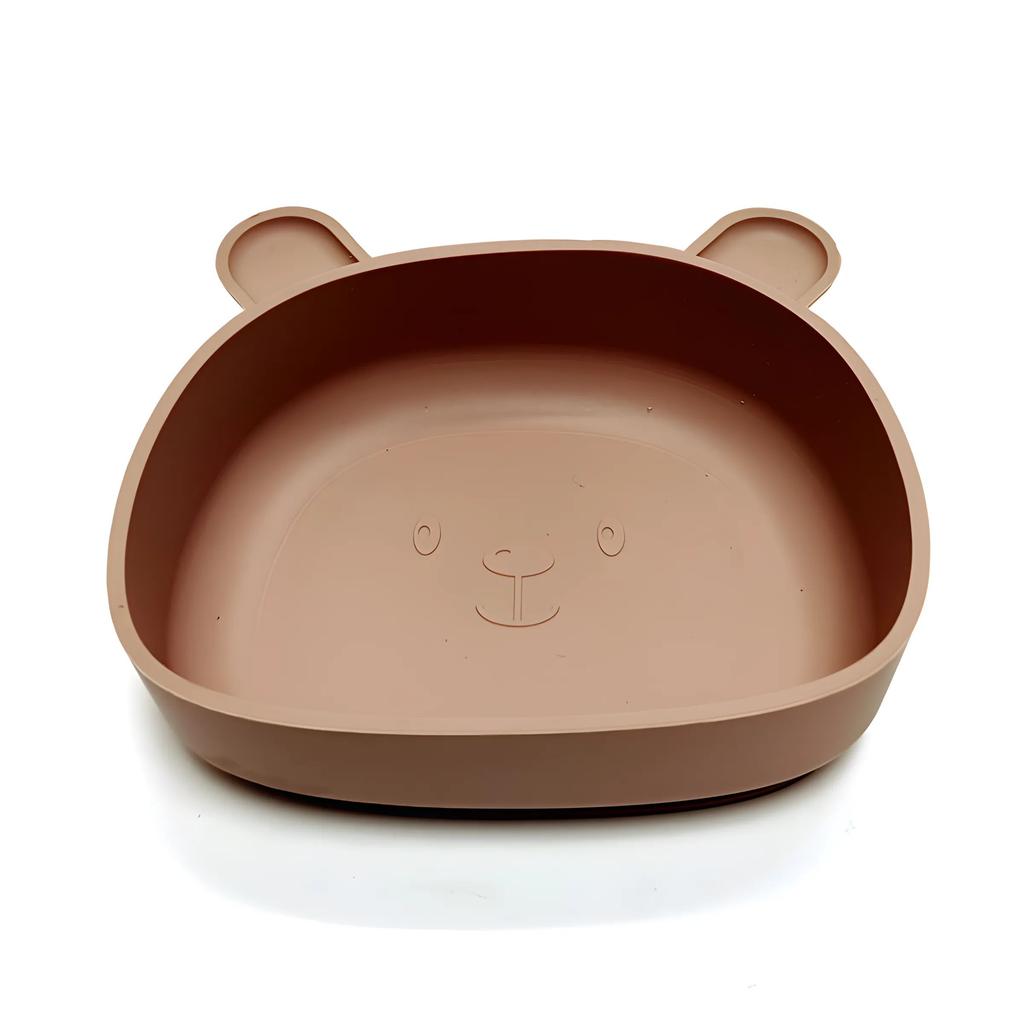 Non-Toxic Children'S Silicone Dinner Plate Baby Auxiliary Bowl Suction Cup Bear Cartoon Dinner Plate Fall-Proof Anti-Scald Tableware