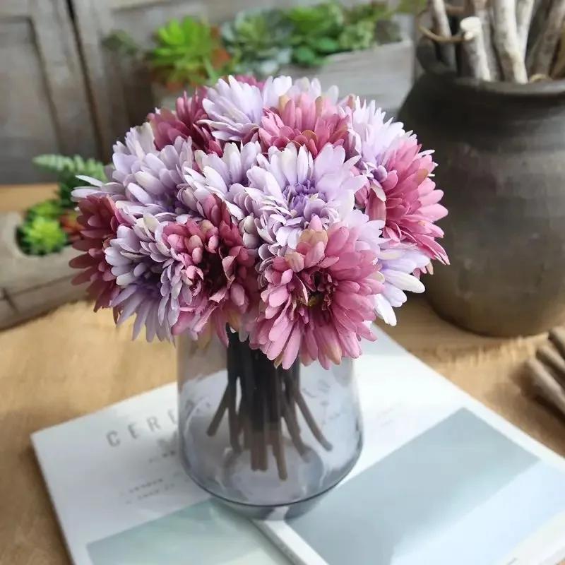 7Pcs/Bundle Artificial Flowers Gerbera Flower Bouquet Holding Flowers Fake Flowers for Home Decoration Wedding Party