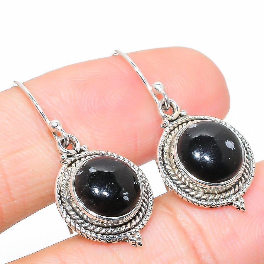 Natural Snowflake Obsidian Gemstone 925 Solid Sterling Silver Earring 1.50" C7M77