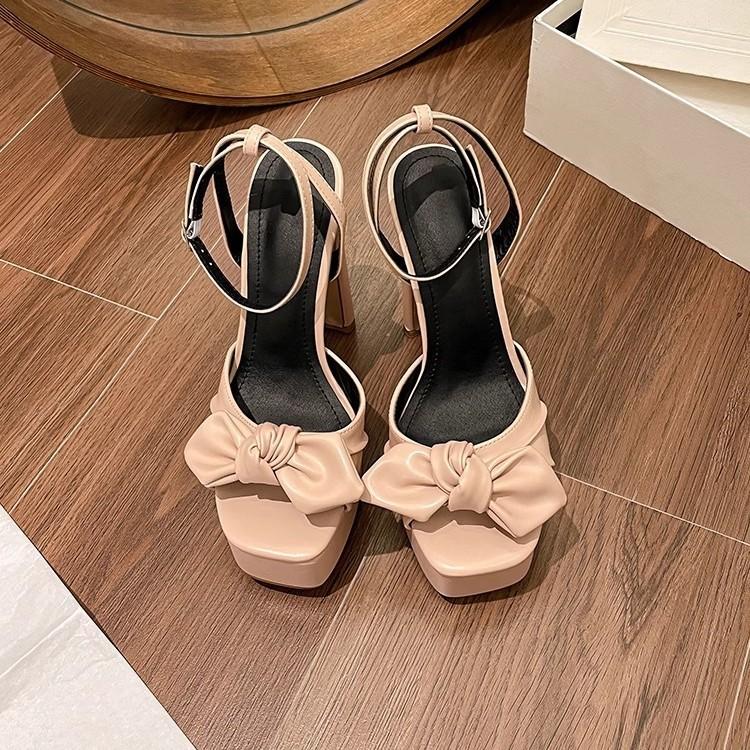 Barbie High Heels Shorty Le Platform Heightening Bow Sandals Women's 2025 Summer Thick Heel One-word Buckle