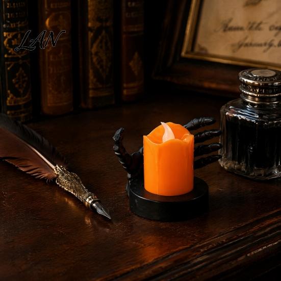 Halloween Party Prop Candle Light, LED Skeleton Hand Decoration with Flickering Decorative Horror Flame, Spooky Tabletop Decor for Haunted House