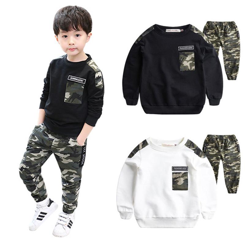 Autumn Baby Boy Cotton Camouflage Pattern Long Sleeve Casual T-shirt Tops Trousers Outfits Set