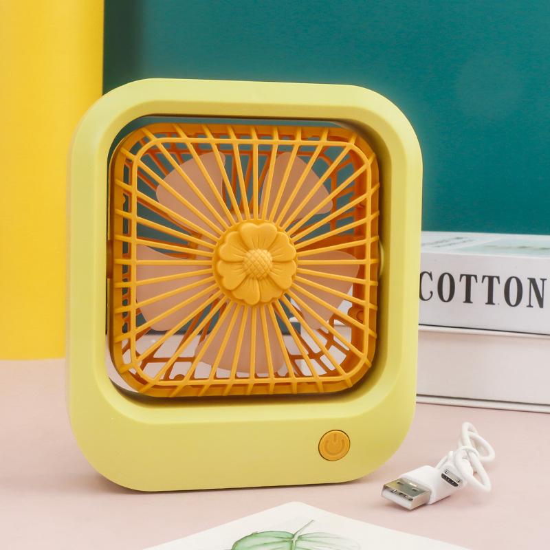 Quadratischer Niedlicher Mini Tragbarer USB-Lade-Schreibtischventilator Sommer Kühlventilator Kühler 2 Windgeschwindigkeiten Einstellbar