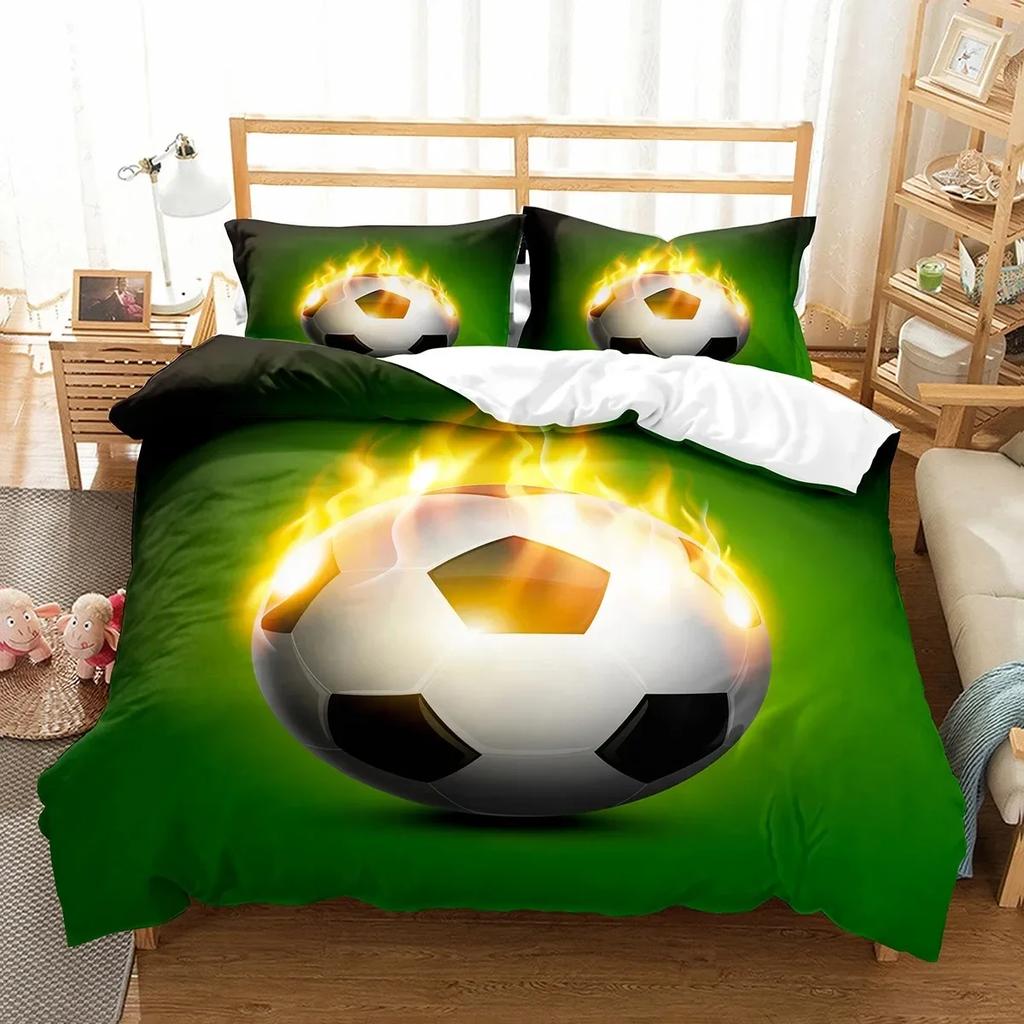 Soccer Sport Theme Comfortable Duvet Quilt Cover Pillowcase Bedding Set Children Bedroom Decoration Home Textile