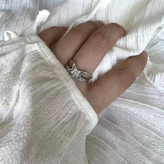 

Женское кольцо, винтажное блестящее кольцо со стразами, регулируемый дизайн открытия, сверкающие декоративные подарки, женские нерегулярные пентаграммы