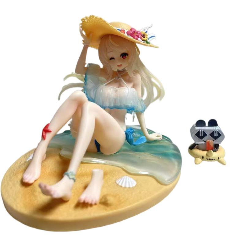 

Anime Straw Hat Girl Model 15cm PVC Beach Sitting Pose Statue With Mini Companion Desktop Decor For Anime Game Otaku Collection