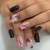 24Pcs Simple Square False Nails Short French Fake Nails Press On Colorful Flowers Design Full Cover Nail Tips Manicure Tools