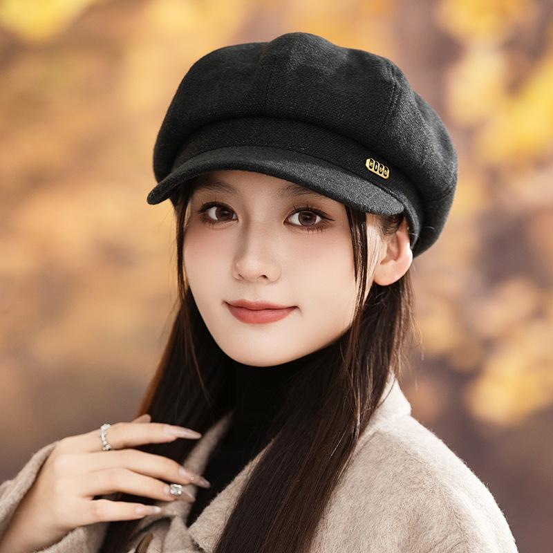 New British Style Hat for Women Showing Their Faces Little Duckball Cap Warm Painter Newspaper  Baby Hat  Casual and Versatile Octagonal Hat
