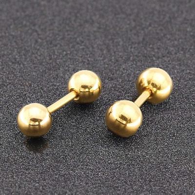 New Barbell Gold Black Round Studs Fashion Jewelry Earrings Stainless Steel Ball Stud Earrings