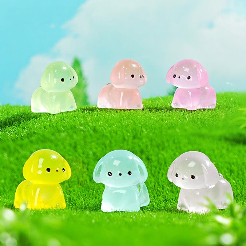 10Pcs Colorful Kawaii Luminous Resin 3D Puppy Ornaments Miniature Figurines Creative Diy Home Decoration Accessories Gifts