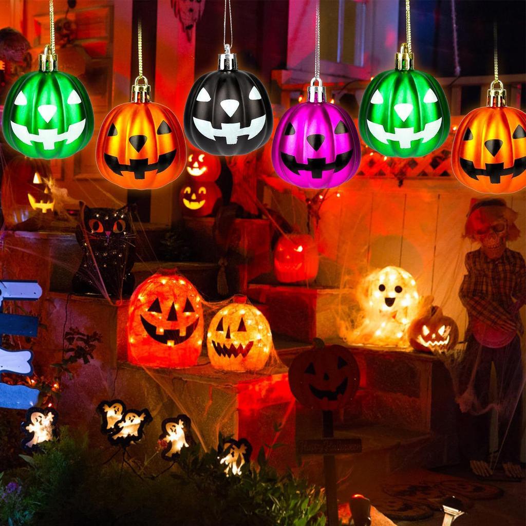 12 Stück 5CM Halloween Baum Kürbis Ornament Bunte Kürbisbälle Dekorationen Herbstfest Dekoration Kleiner Baum Anhänger