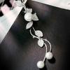 Fashionable Korean Style Leaf Imitation Pearl Tassel Long Sweater Chain Pendant for Women Daily Gift
