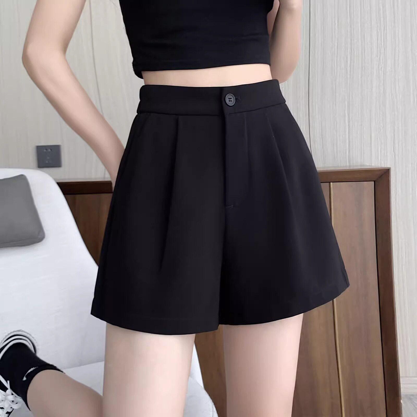 

Women s Summer 2025 Black Wide-Leg A-Line High-Waist Elastic Capris Shorts M чёрный