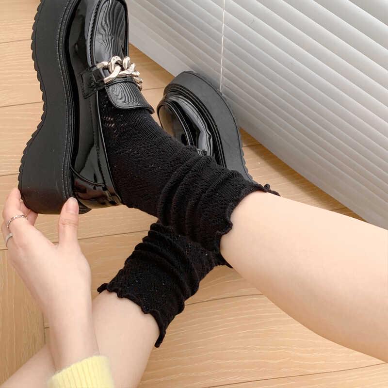 

Белые носки-скранчи в японском стиле для женщин - Летние тонкие до середины икры, Идеально подходят к лоферам One Size