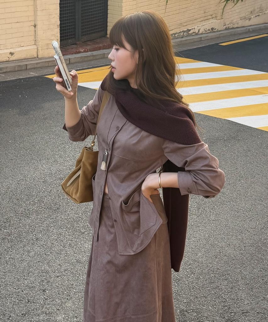 OLIVE DES OLIVE Single Suede Jacket-Style Blouse Ol6Ab9030