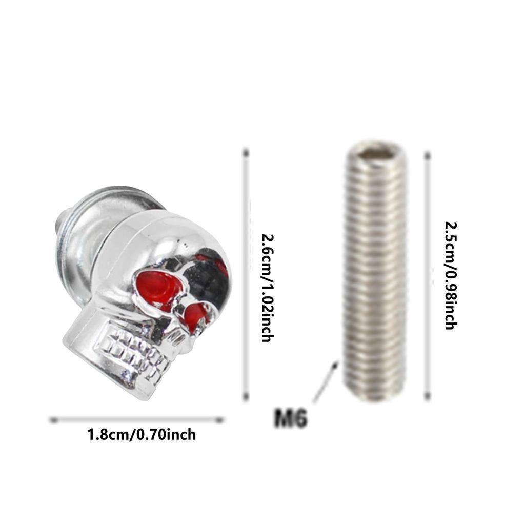 Skull Head Screw | Skull Red Eye Design for License Plate Bolts and Nuts