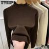 Plush Thicken Knitwear Women's Half High Neck Sweater Slim Top Warm Base Shirt Commuting Simple Casual Autumn Winter Pull Jumper