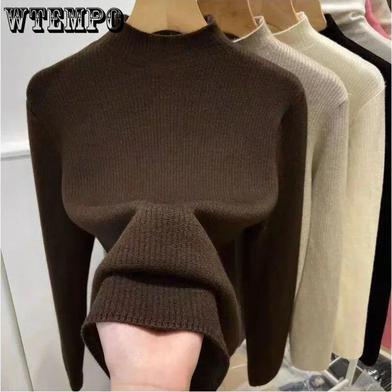 Plush Thicken Knitwear Women's Half High Neck Sweater Slim Top Warm Base Shirt Commuting Simple Casual Autumn Winter Pull Jumper