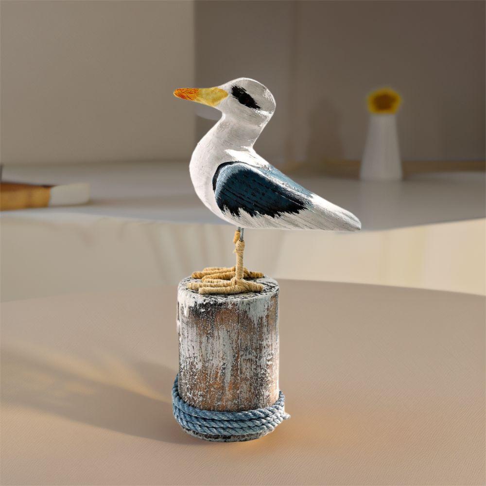 Mediterranean Style Wooden Seagull Craft Vintage Seagull Model Seabird Ornament  Coastal Home