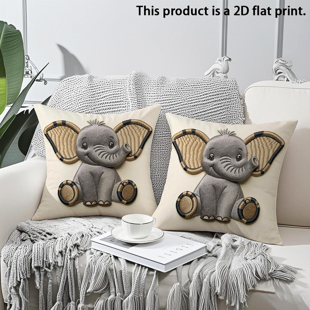 

2pcs Cute Jungle Baby Elephant Throw Pillow Covers Set of 2 Soft Linen Decorative Cushion Cases for Sofa Bedroom Living Room 45x45cm-2pcs