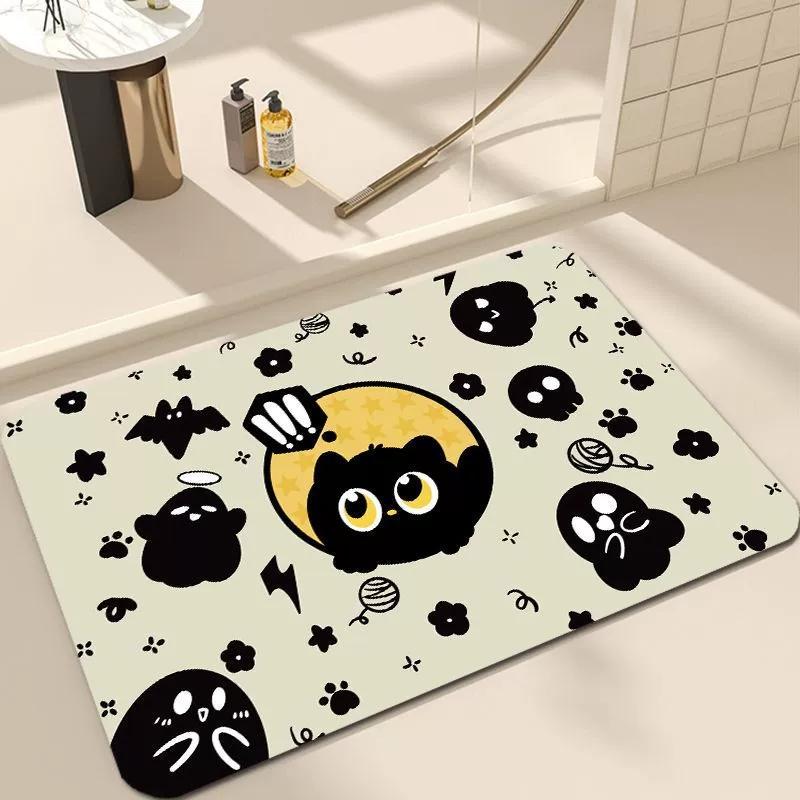 Welcome Door Mat Living Room Bedroom Black Cartoon Cat Decoration Carpet Wear-resistant Dirt Resistant Rug Home Decoration
