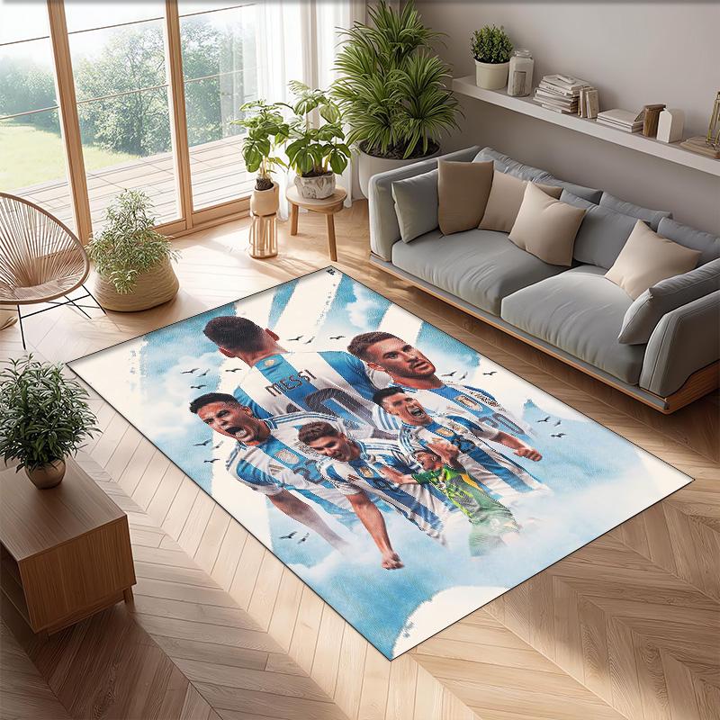 Tappeto in Flanella Stampato Squadra Nazionale di Calcio Argentina Antiscivolo Morbido Poliestere Tappeto per Pavimento Tappetino Decorativo per Interni per Camera da Letto Soggiorno Divano