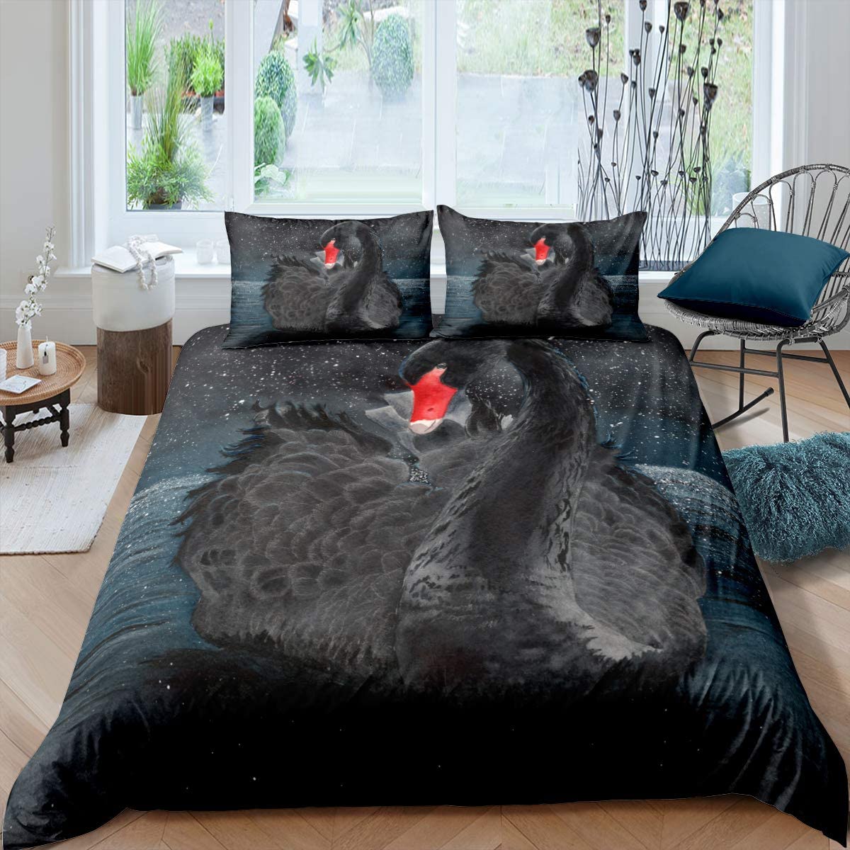 

Пододеяльник с изображением лебедя, черно-белый пододеяльник с изображением лебедя, королева, птица, одеяло, чехол из микрофибры, романтический цветок, дикие животные, пододеяльник EU single(135x200cm)