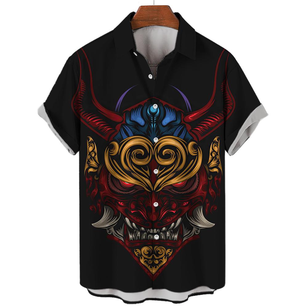 Hawaiian Men's Oversized 3D Printing Devil High Quality Shirts Summer Streetwear Gothic Short Sleeve Vintage Fashion Button