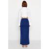Navy Blue Premium Shiny Surface And Soft Textured Draped Maxi Knitted Skirt Twoaw24et00090