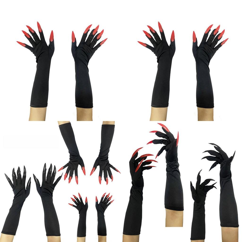 Halloween Long Vampire Claw Gloves With Fake Nails For Cosplay Costume Party