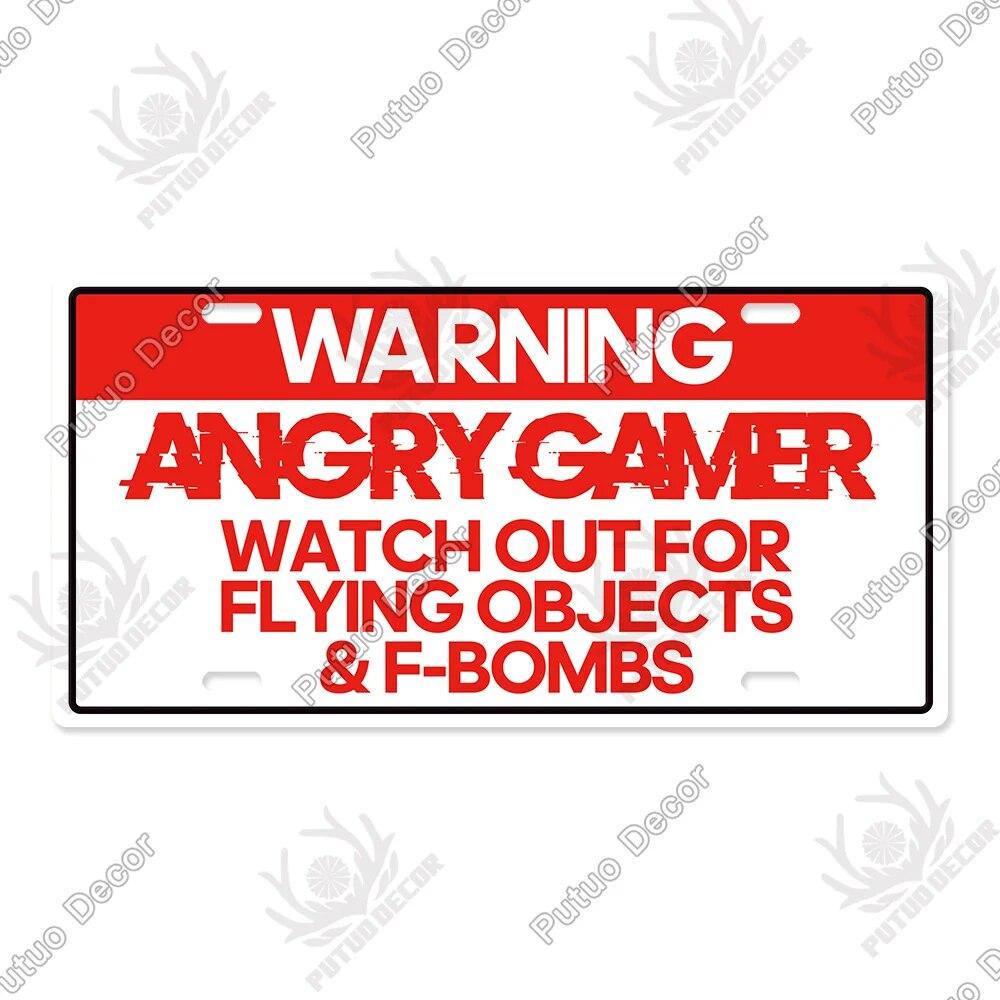Putuo Decor Warning  Game Zone Tin Sign License Plate Plaque Metal Vintage Poster for Man Cave Pub Club Park Wall Art Decor
