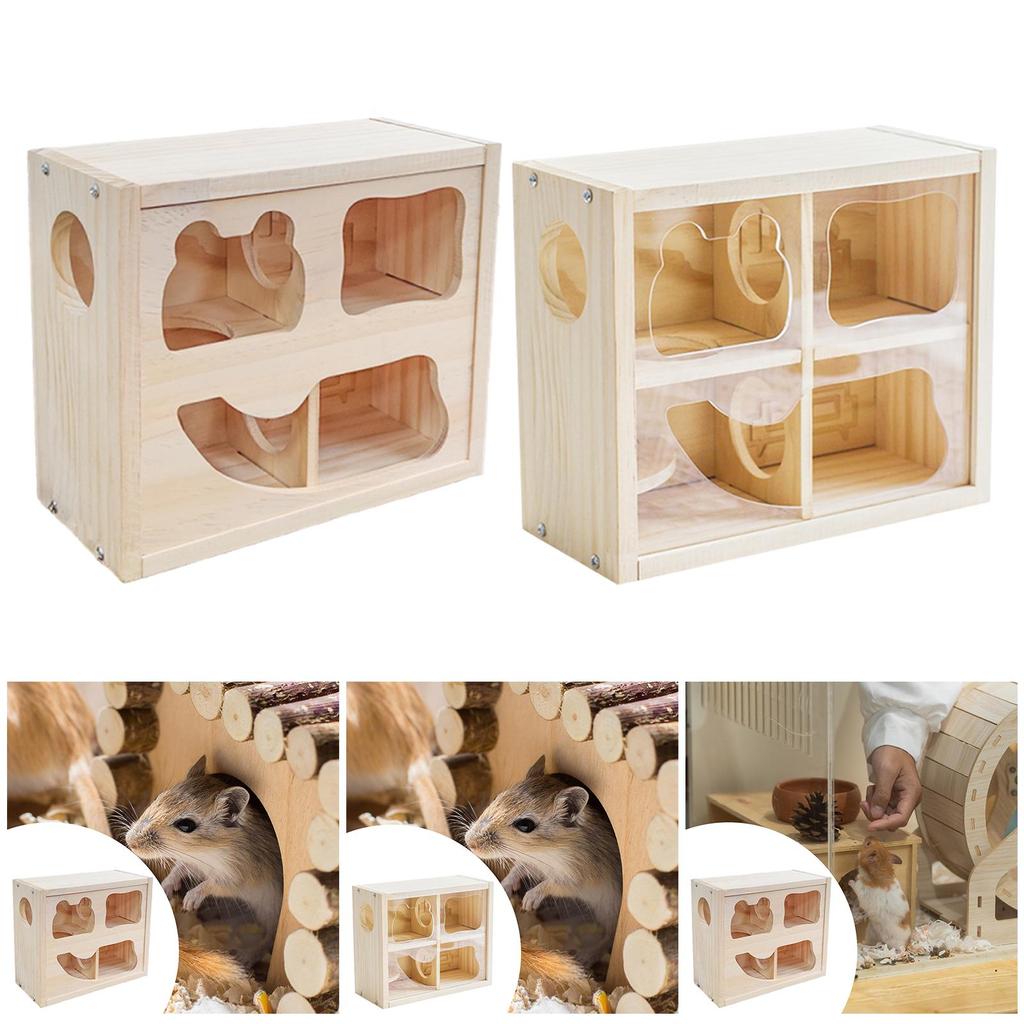 Double Decker Hamster Cabin Wood Shelter Funny Animal Hideaway Cage Supplies for Dwarf Mice Gerbils