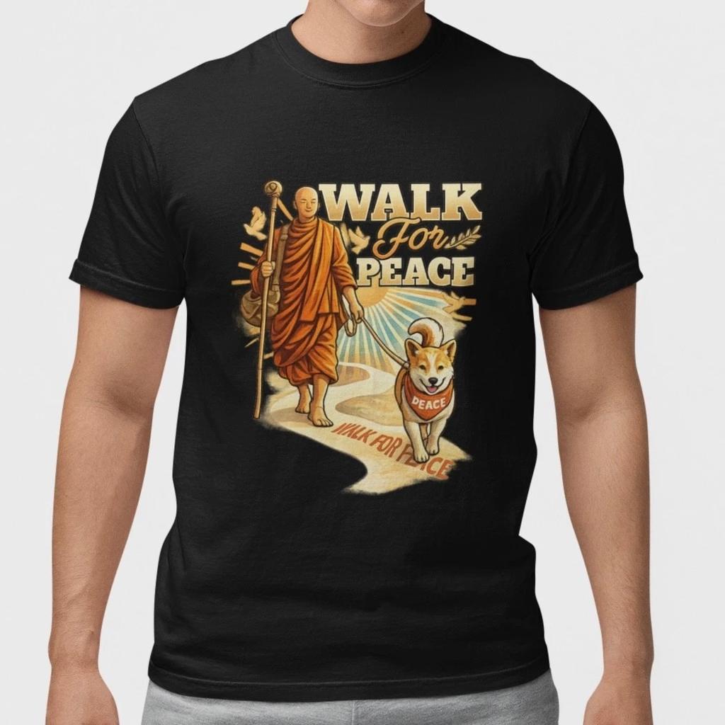Walk For Peace Shirt Spiritual Monk Dog Peace Graphic Tee Unisex Gift