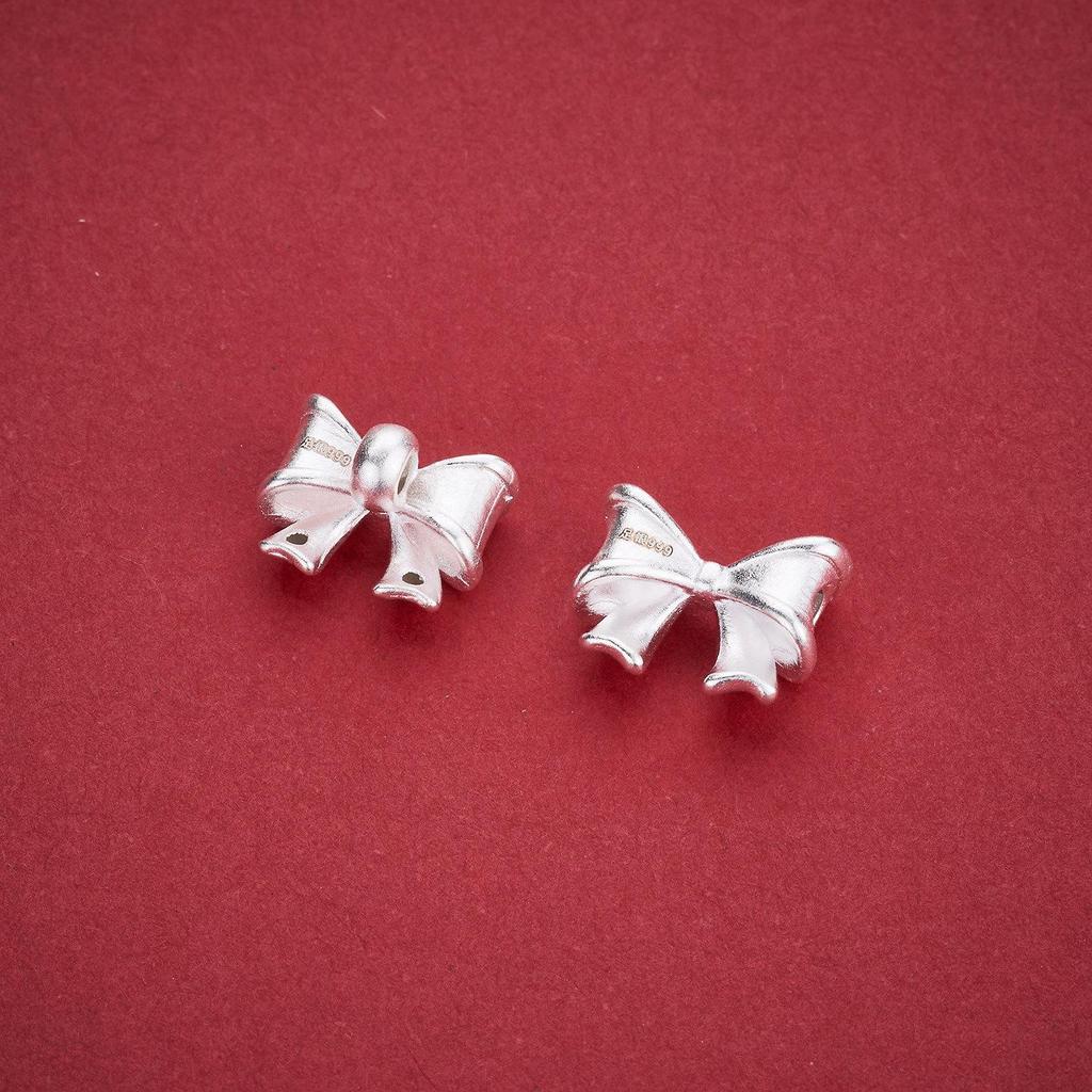 Sterling Silver 999 Pure Bow Knot Beads for DIY Handmade Jewelry Spacer Designs