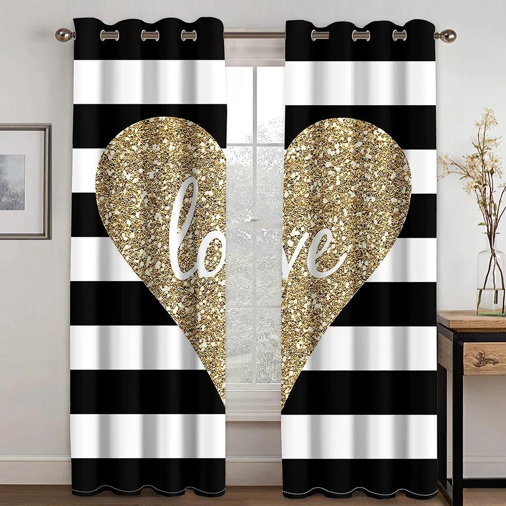 3D Romantic Love Heart Black White Diamond Window Curtains Blinds For Living Room Kids Bedroom Bathroom Kicthen Door Home Decor2