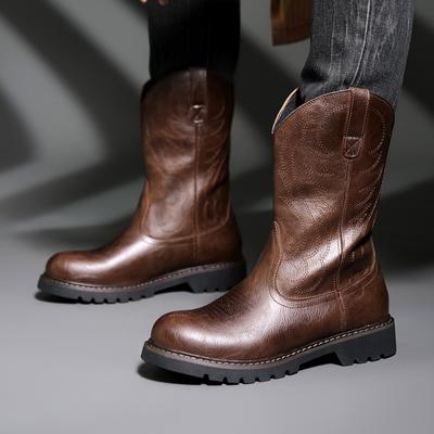 Herren Stiefel Wadenhoch Vintage Stickerei Western Cowboy Stiefel Mode Motorradstiefel Luxuriöser Lederstiefel Wadenhoch Botas Hombre